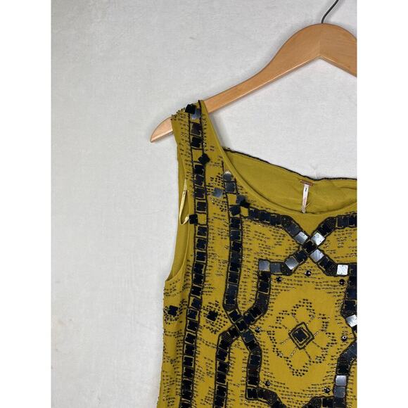 Free People Speak Easy Mini Dress beaded gold and black Size 4 new $168 - Picture 8 of 9